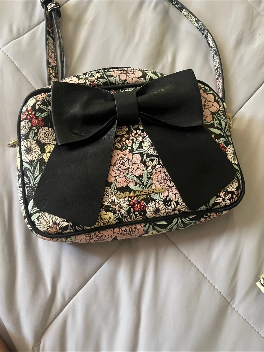Karl Lagerfeld Black Bow Floral Crossbody Bag